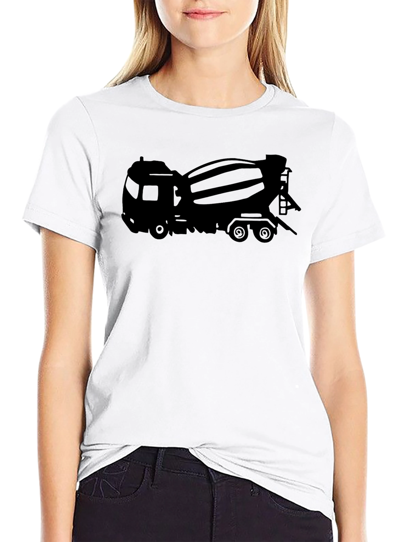 Cement Truck Graphic Tee - Black Cotton Blend T-Shirt