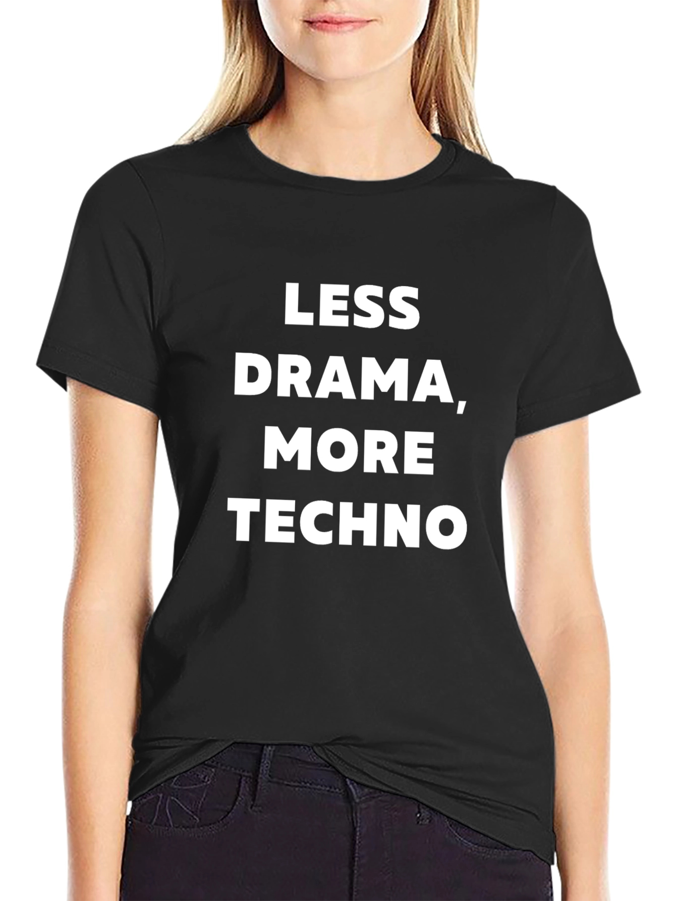 Less Drama More Techno Black Graphic T-Shirt