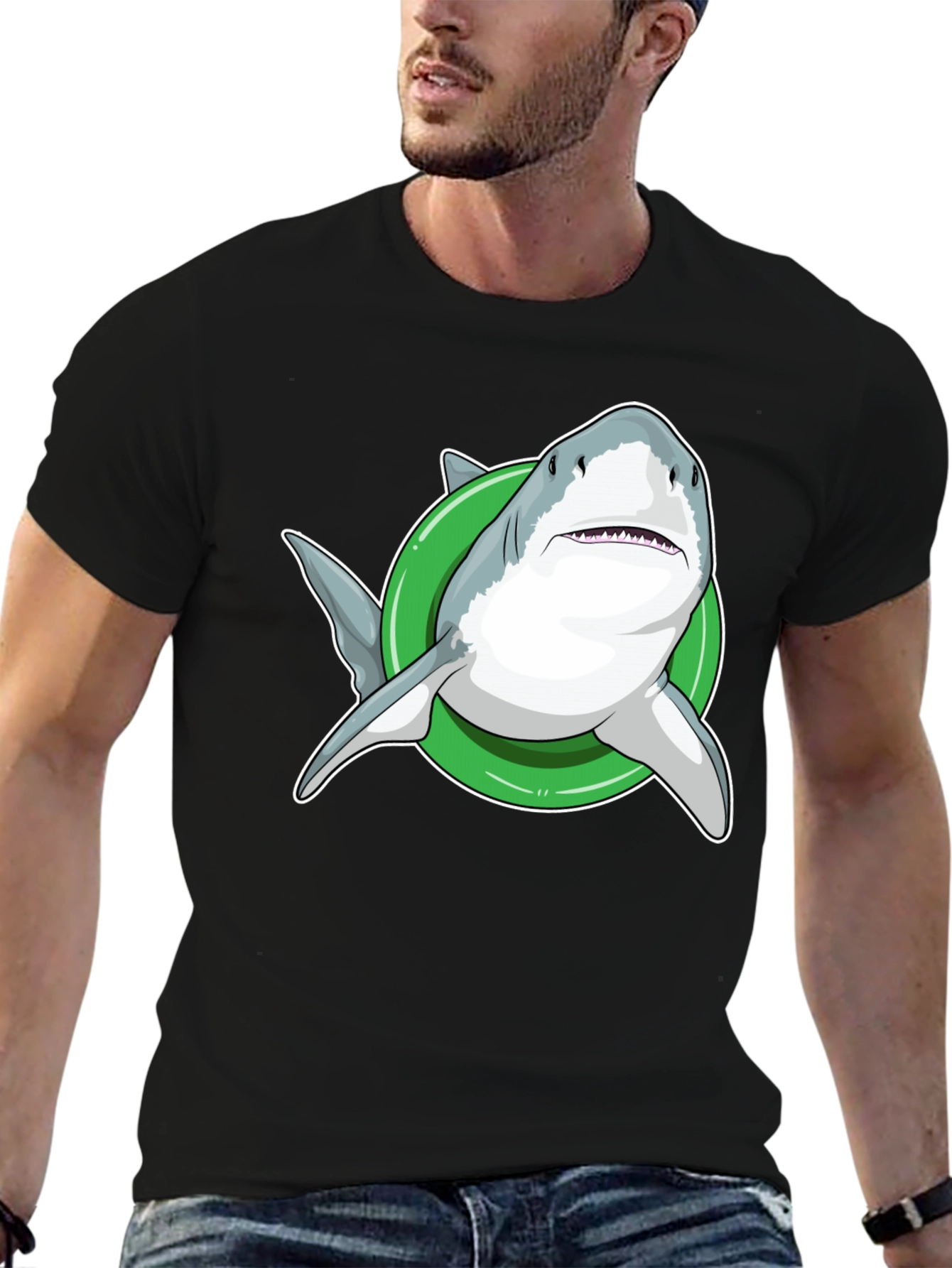 Shark Inflatable Ring Black T-Shirt