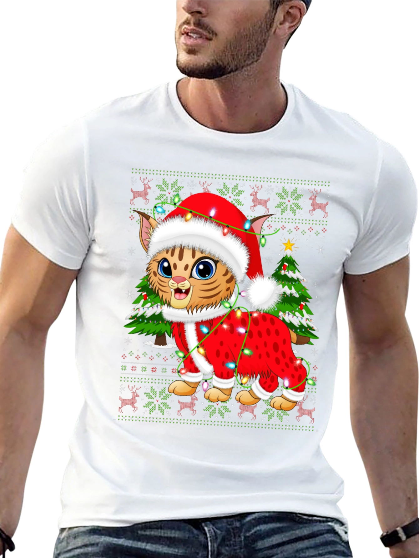 Festive Cat Christmas Graphic T-Shirt