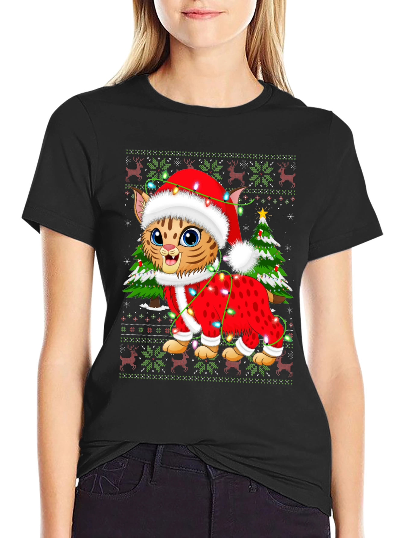 Festive Cat Christmas Graphic T-Shirt