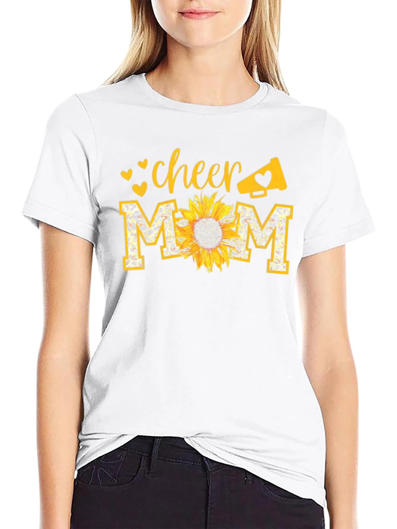 Cheer Mom Sunflower Graphic Tee - Black