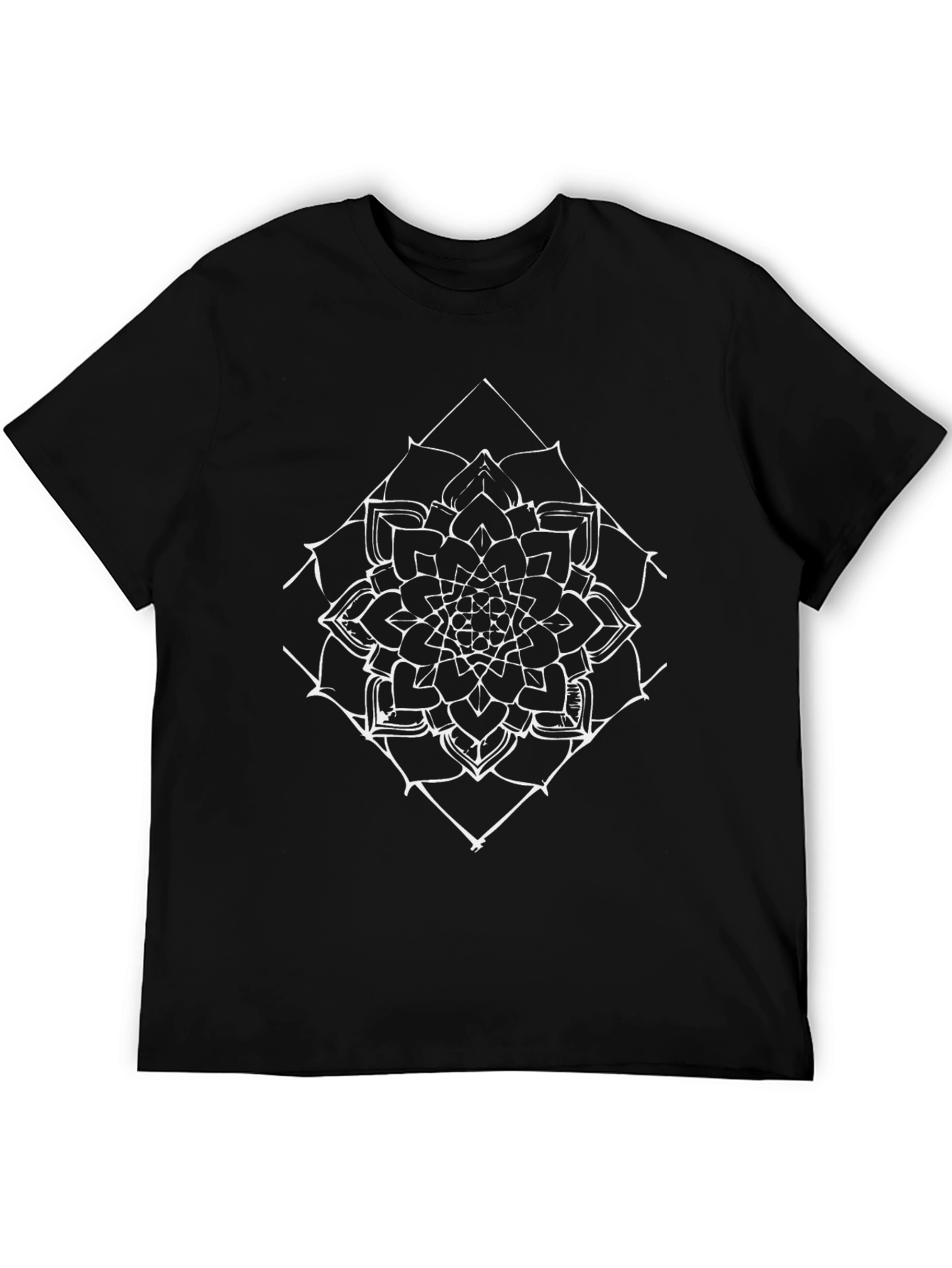Black T-Shirt with White Mandala Design