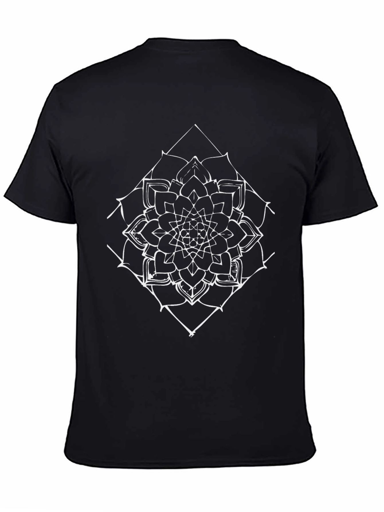 Black T-Shirt with White Mandala Design