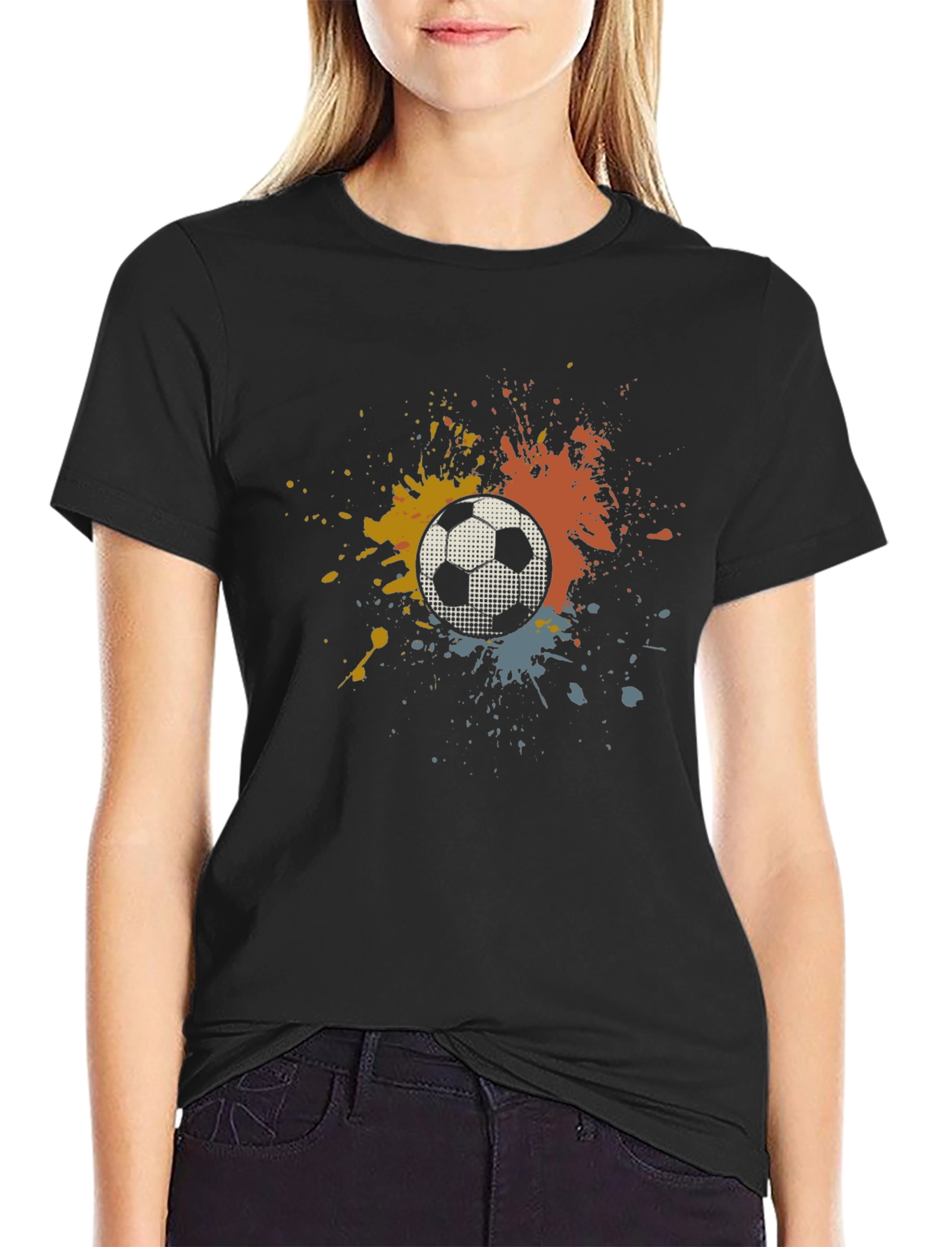 Soccer Ball Splatter T-Shirt - Black Cotton Tee