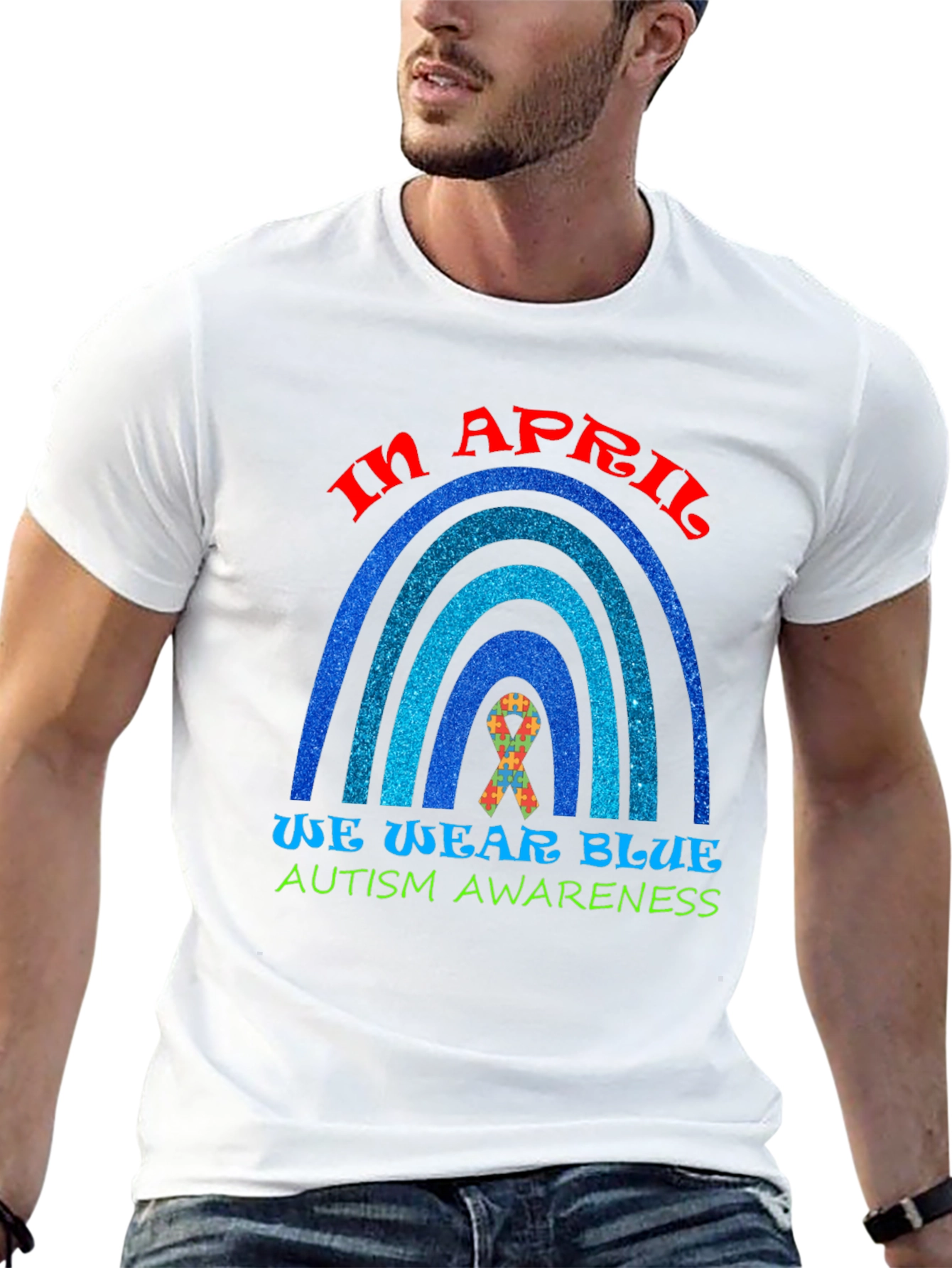 Autism Awareness Blue Rainbow Graphic T-Shirt