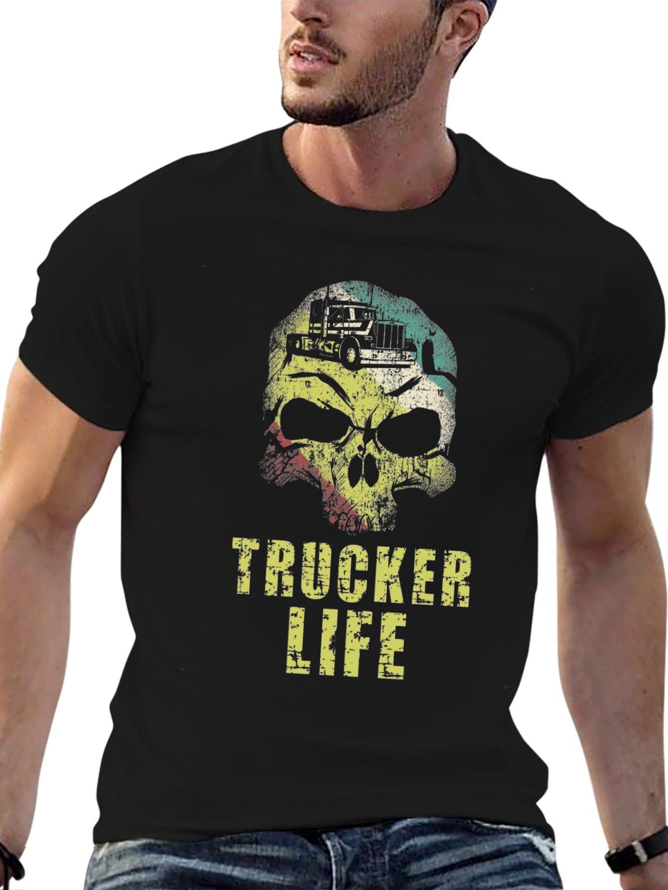 Trucker Life Skull Graphic T-Shirt