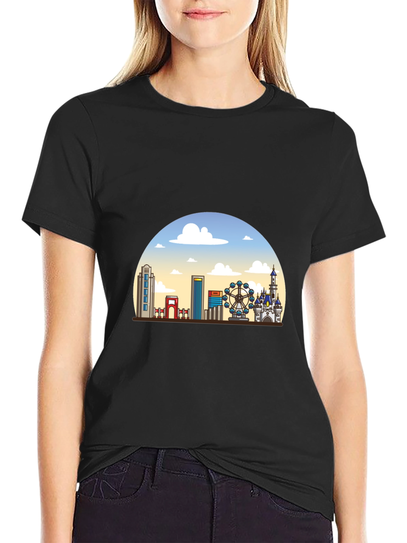 Skyline Graphic T-Shirt - Black Casual Tee