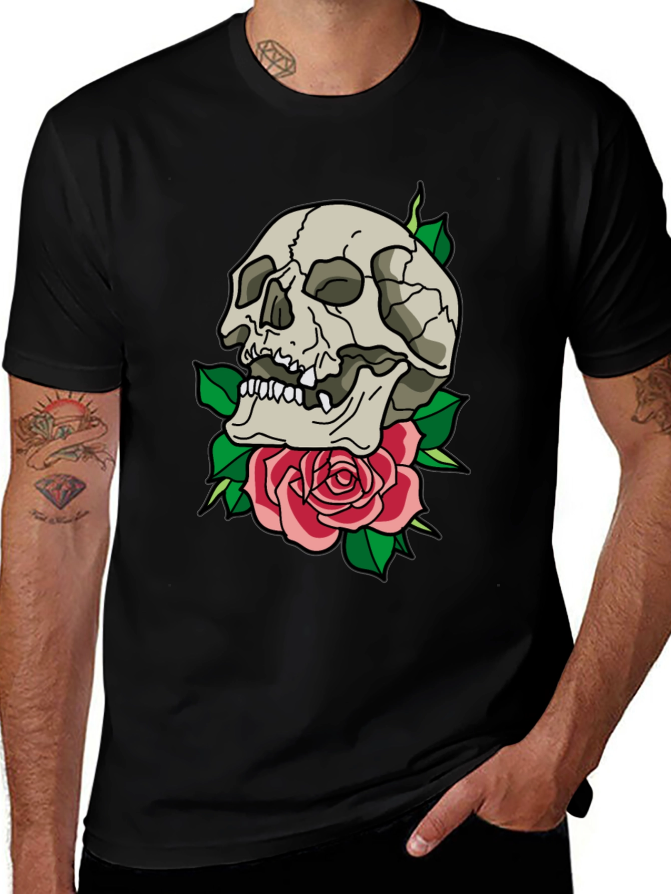 Skull & Rose Graphic T-Shirt - Trendy Casual Tee