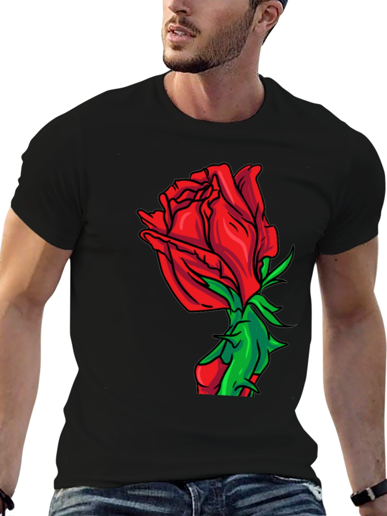 Rose Graphic Print Crew Neck T-Shirt