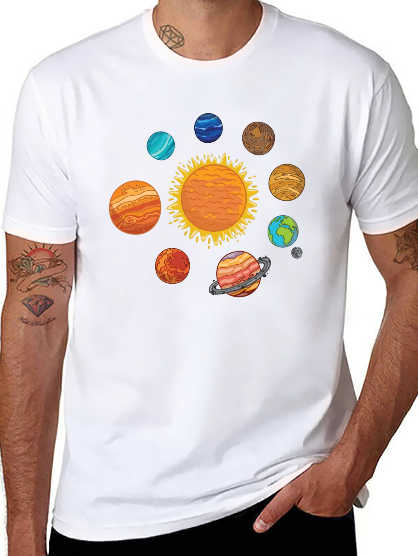 Solar System Planets Graphic Print Black T-Shirt
