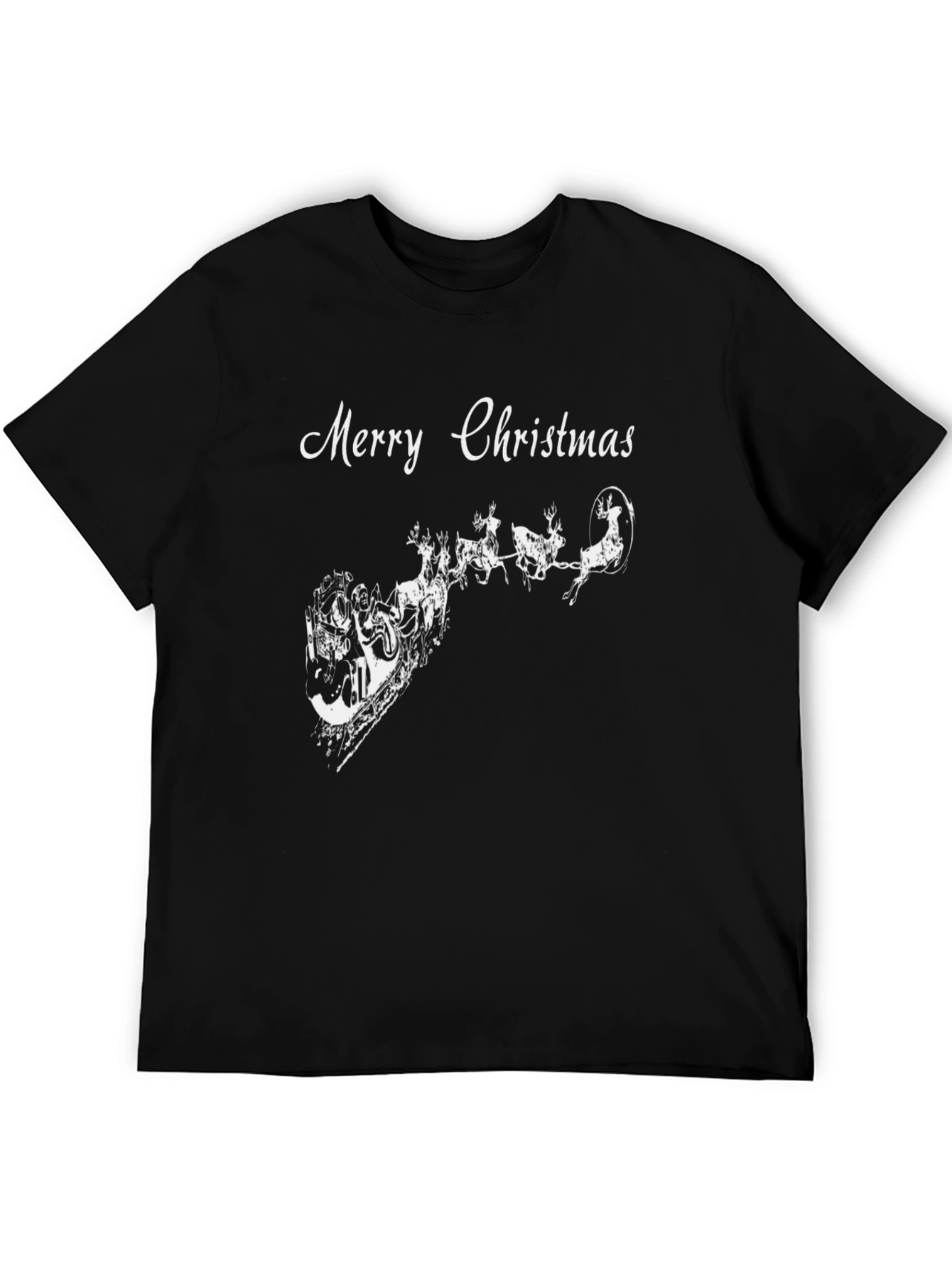 Merry Christmas Santa Reindeer Black T-Shirt