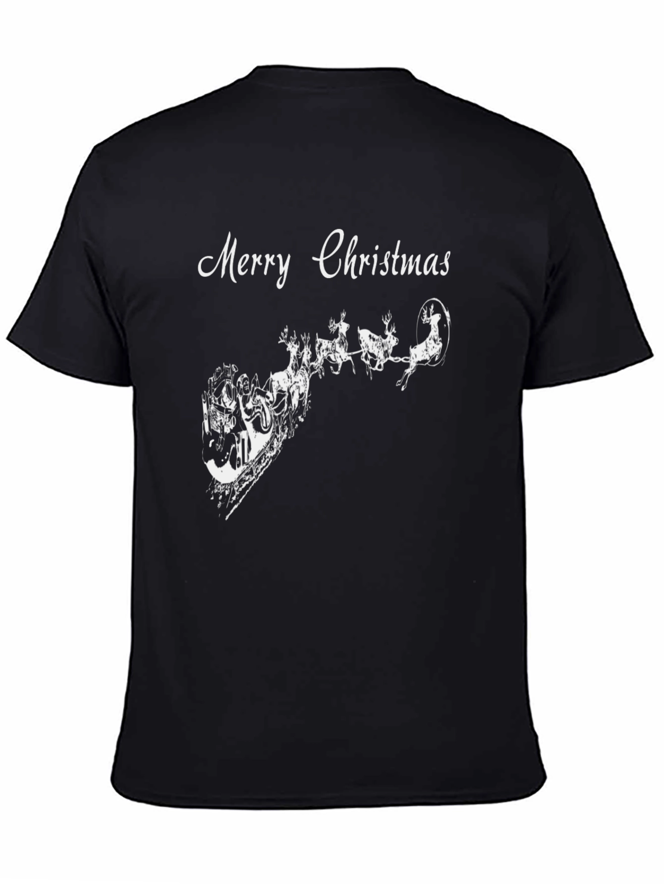 Merry Christmas Santa Reindeer Black T-Shirt
