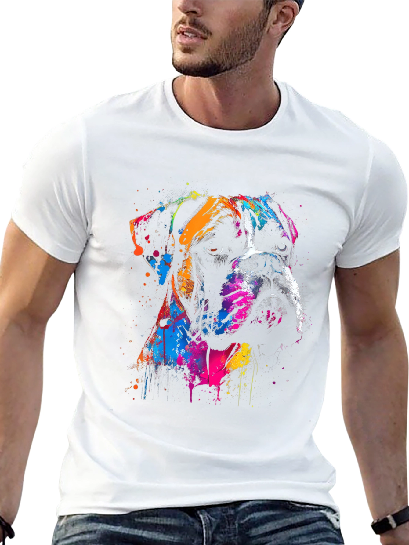 Boxer Dog Art Print Black T-Shirt