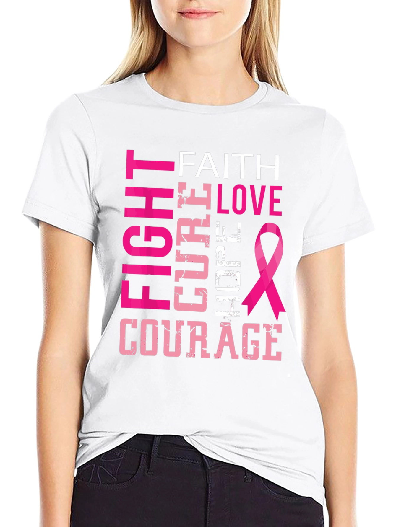 Fight Cure Love Hope Courage Breast Cancer Awareness T-Shirt