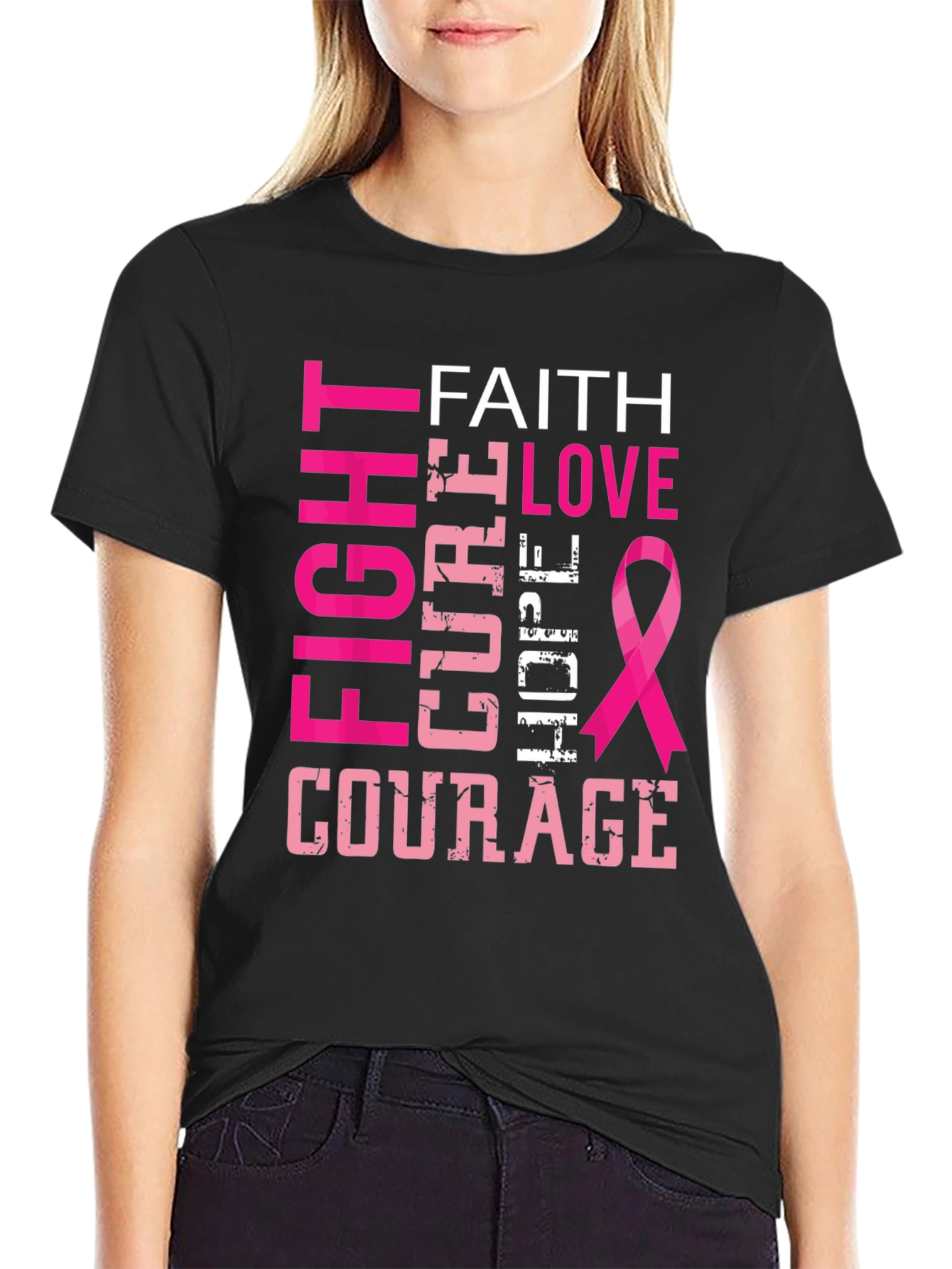 Fight Cure Love Hope Courage Breast Cancer Awareness T-Shirt
