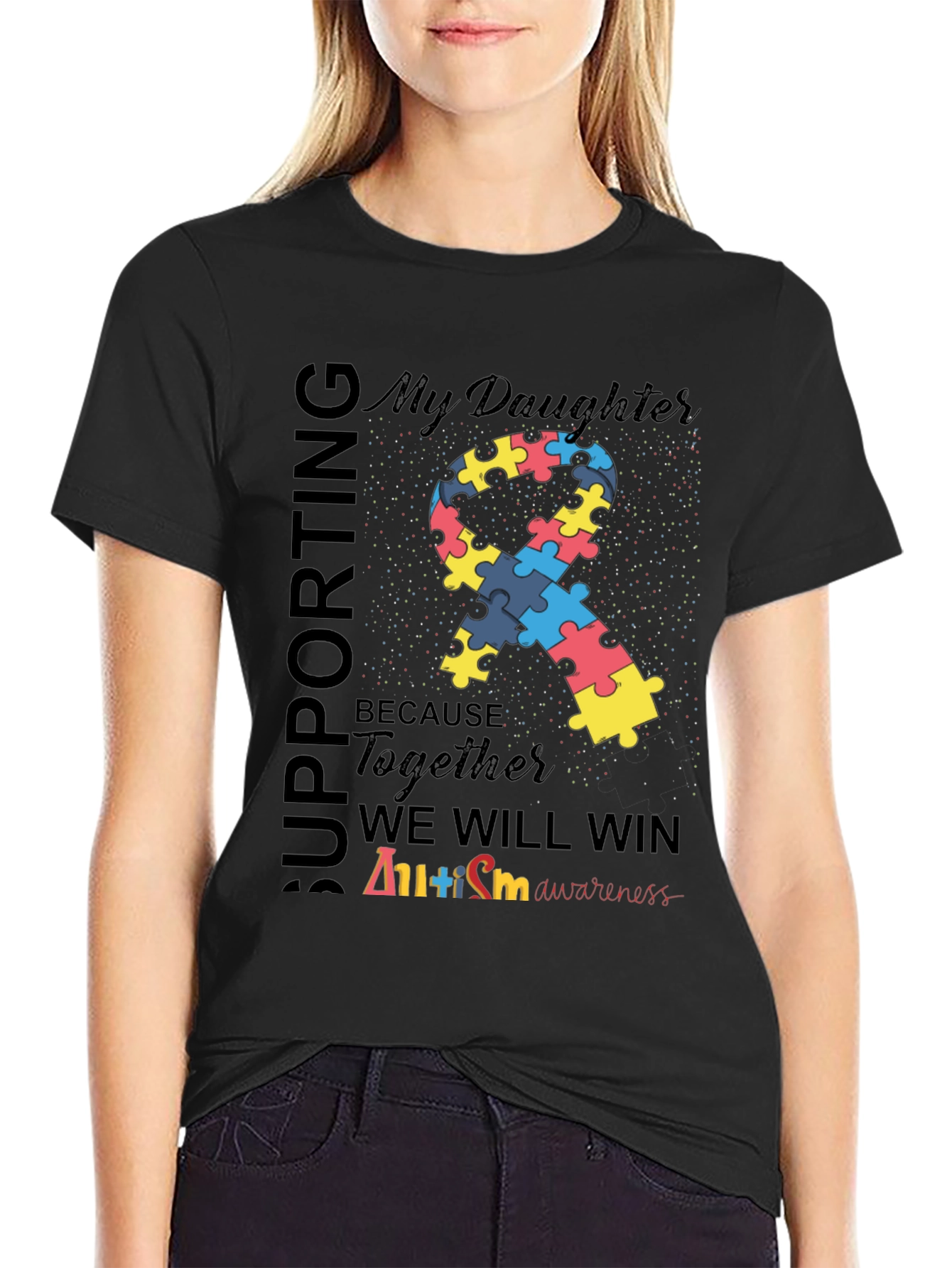 Autism Awareness Ribbon T-Shirt - Supporting My Daughter