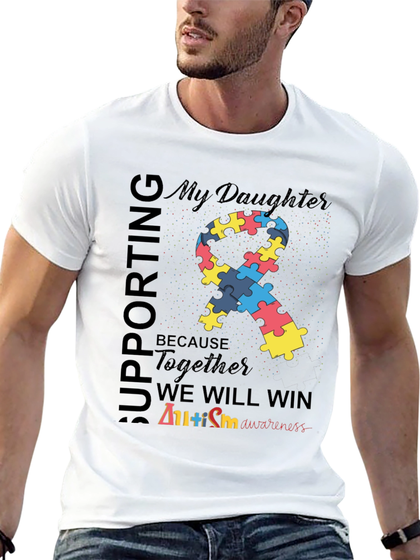 Autism Awareness Ribbon T-Shirt - Supporting My Daughter