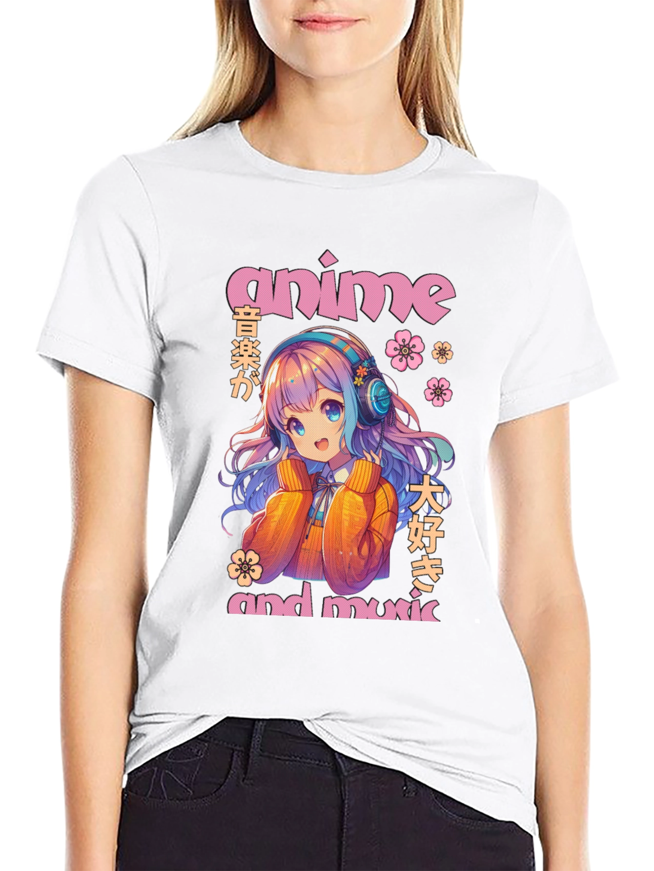 Anime & Music Graphic T-Shirt - Cute Anime Girl