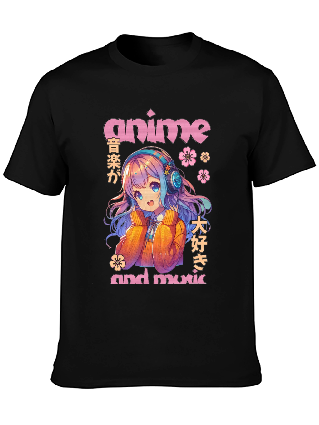 Anime & Music Graphic T-Shirt - Cute Anime Girl