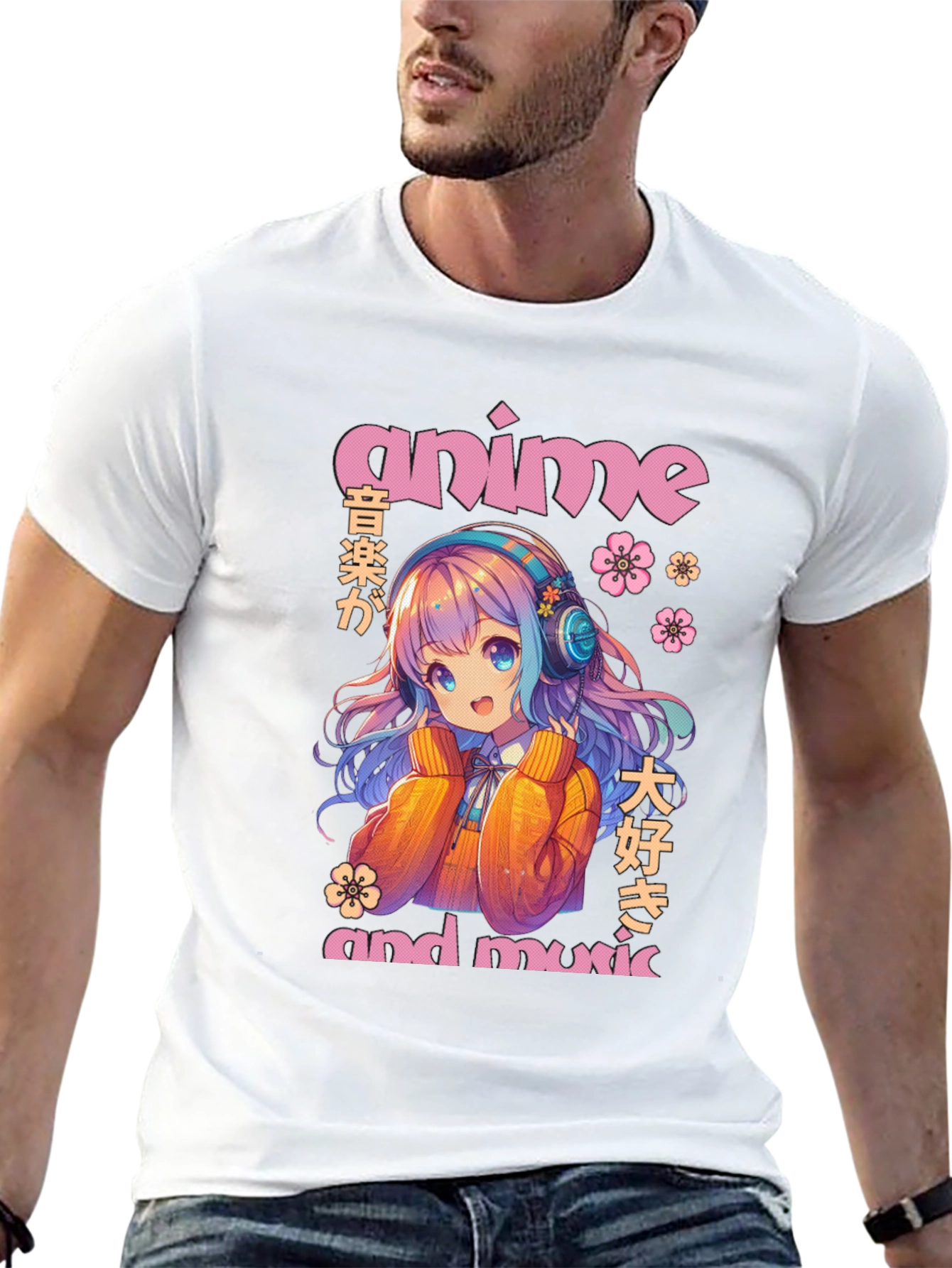 Anime & Music Graphic T-Shirt - Cute Anime Girl