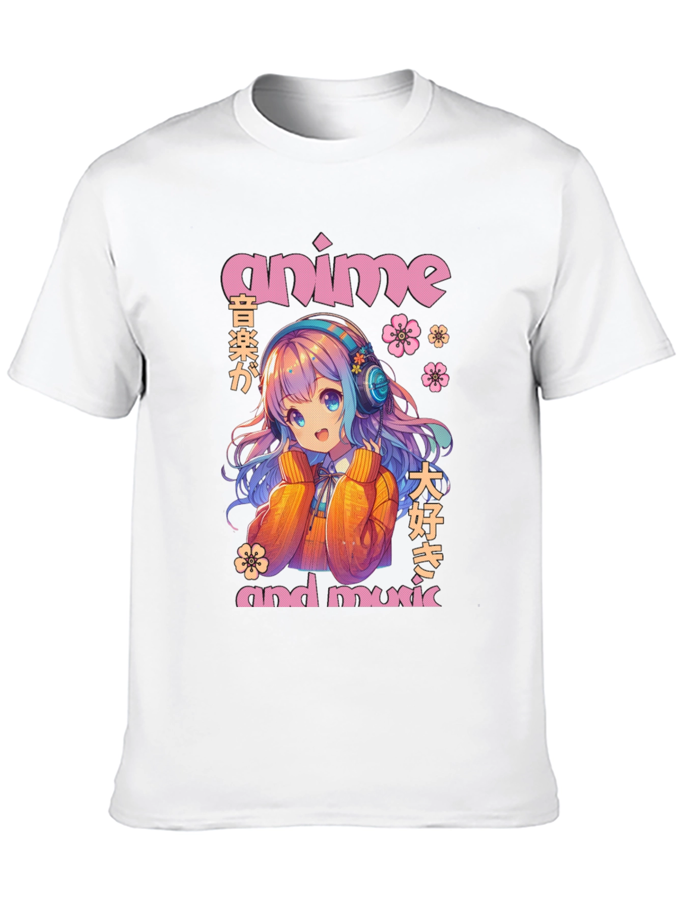 Anime & Music Graphic T-Shirt - Cute Anime Girl