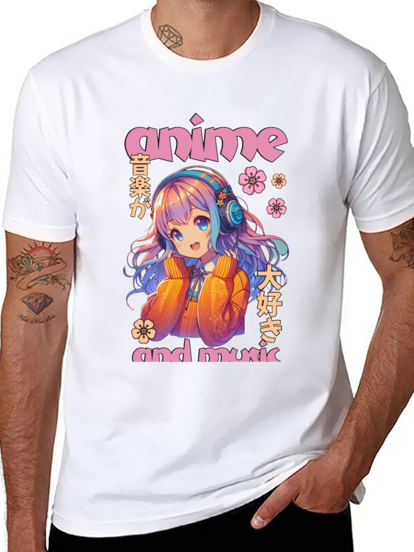 Anime & Music Graphic T-Shirt - Cute Anime Girl