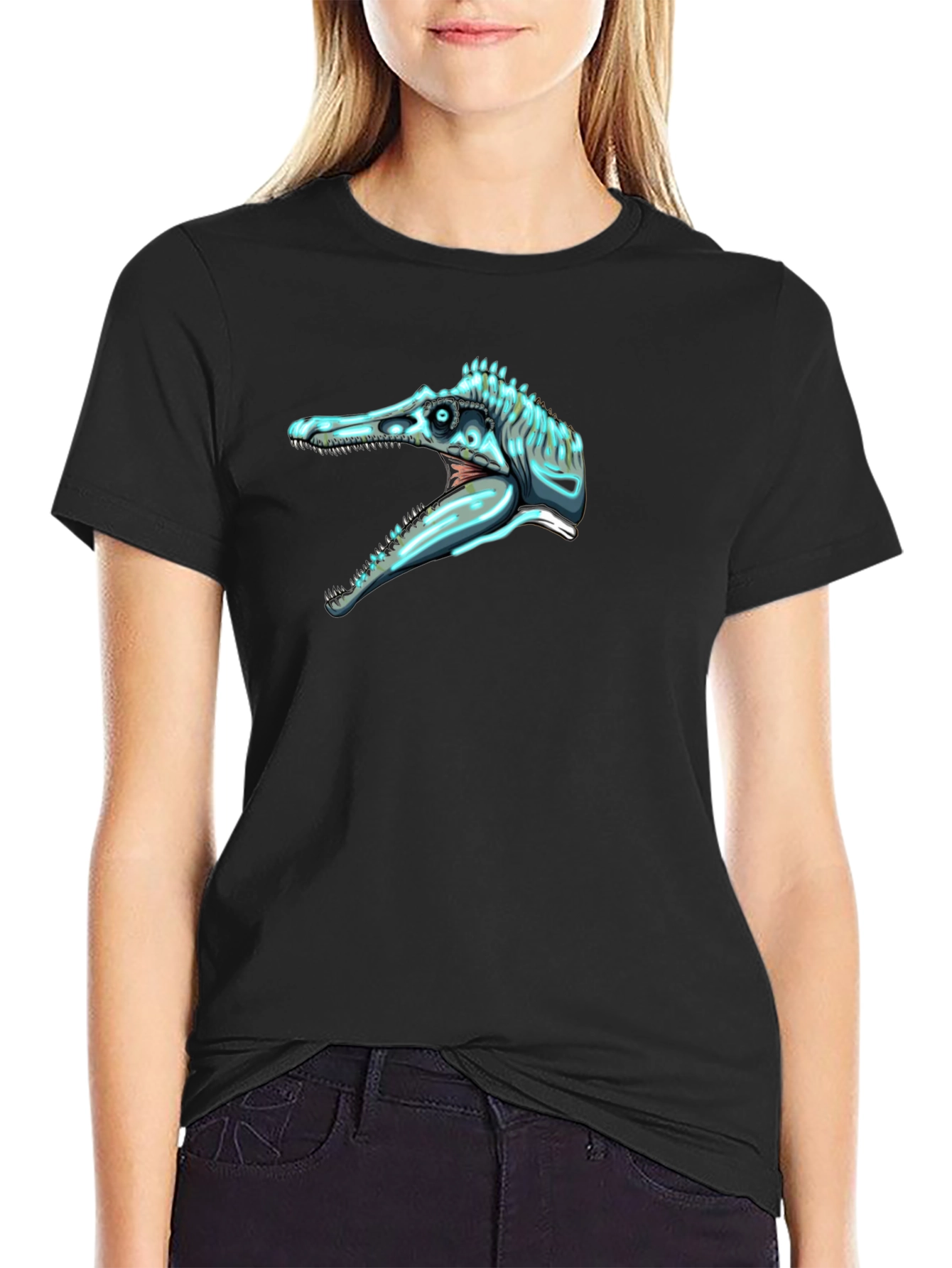 Dino Skull Graphic Tee - Black Cotton Comfort