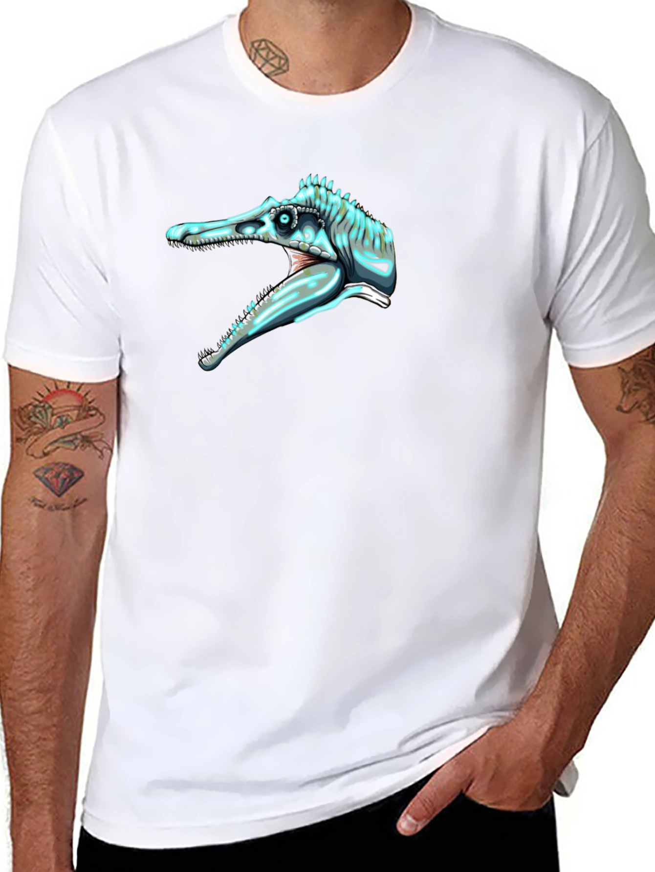 Dino Skull Graphic Tee - Black Cotton Comfort