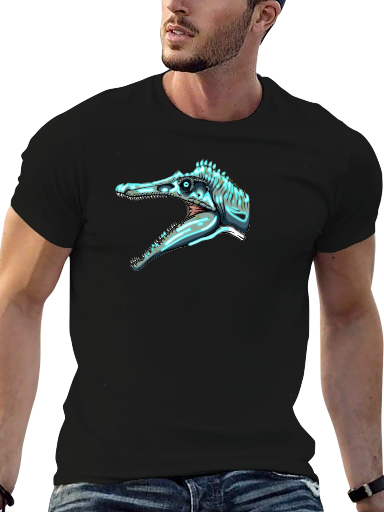 Dino Skull Graphic Tee - Black Cotton Comfort