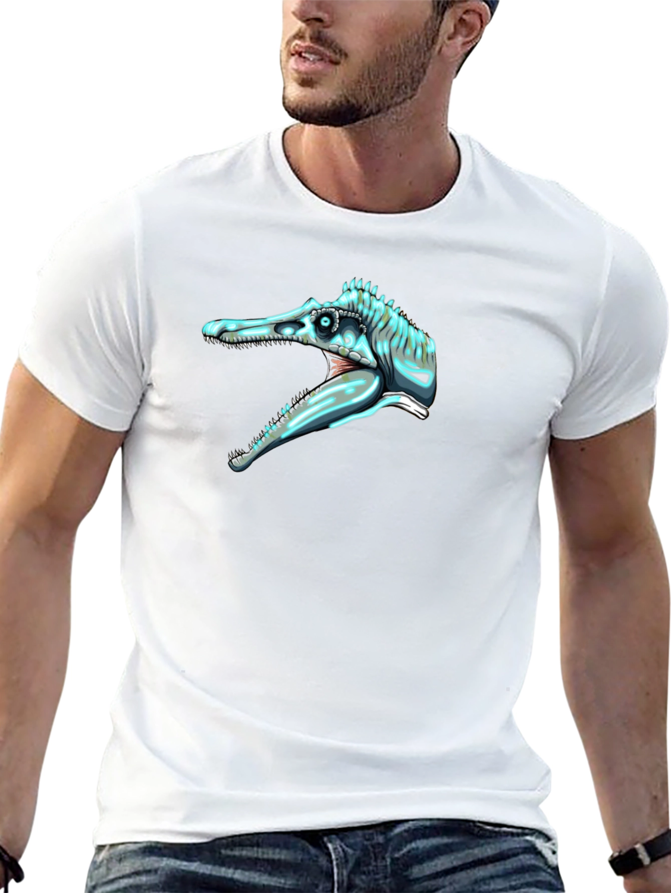 Dino Skull Graphic Tee - Black Cotton Comfort