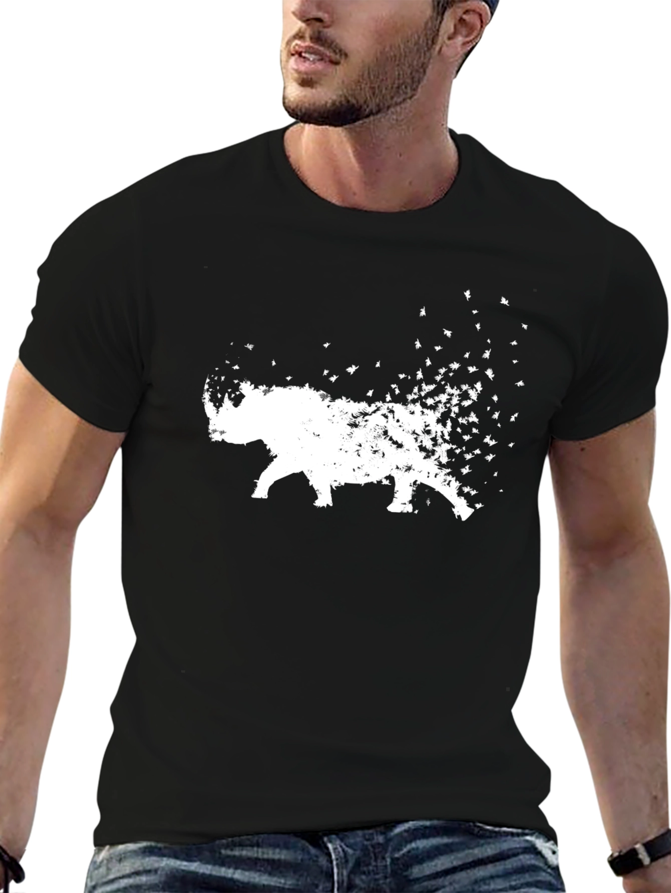 Abstract Rhino Print Black T-Shirt