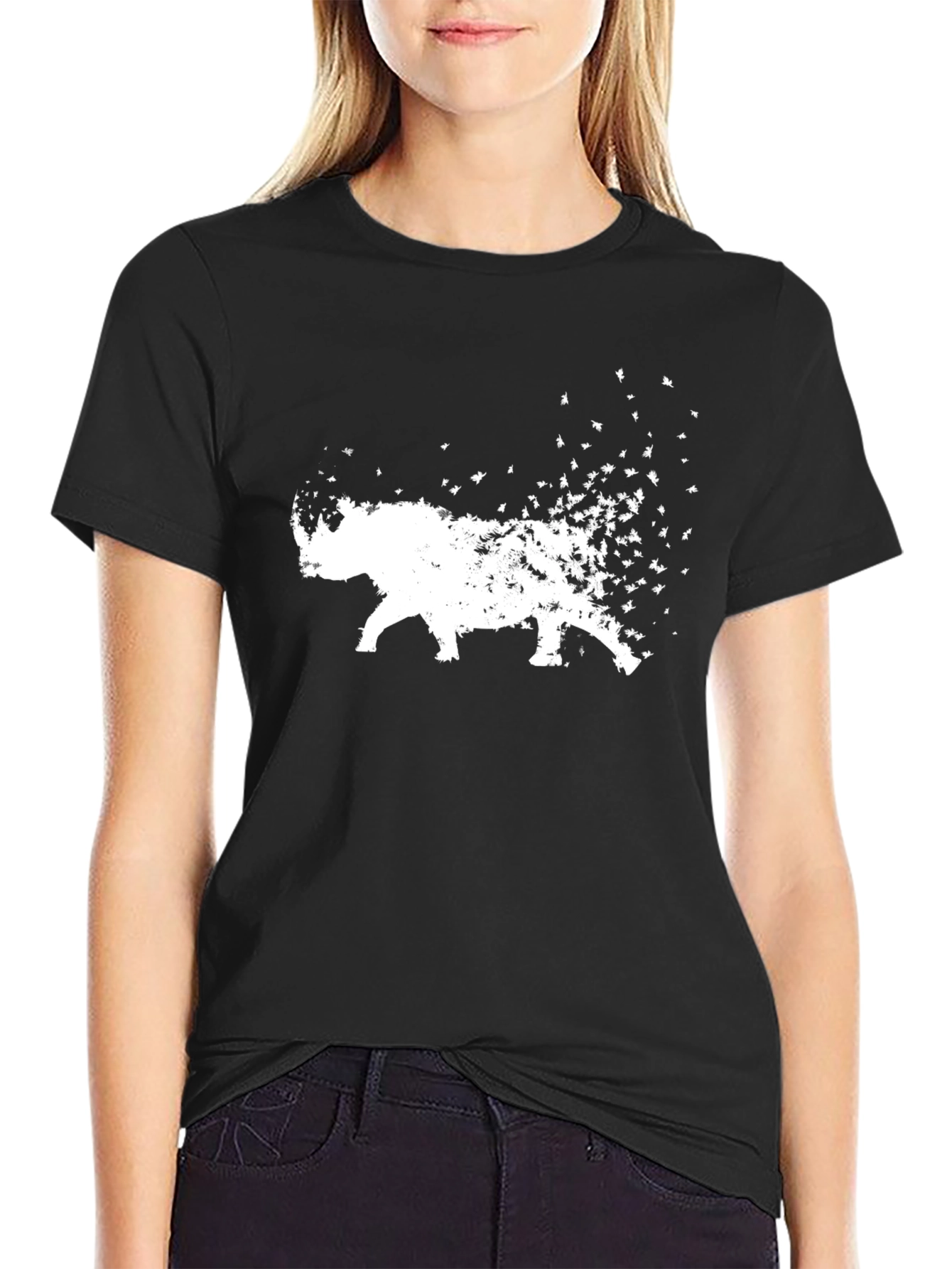 Abstract Rhino Print Black T-Shirt