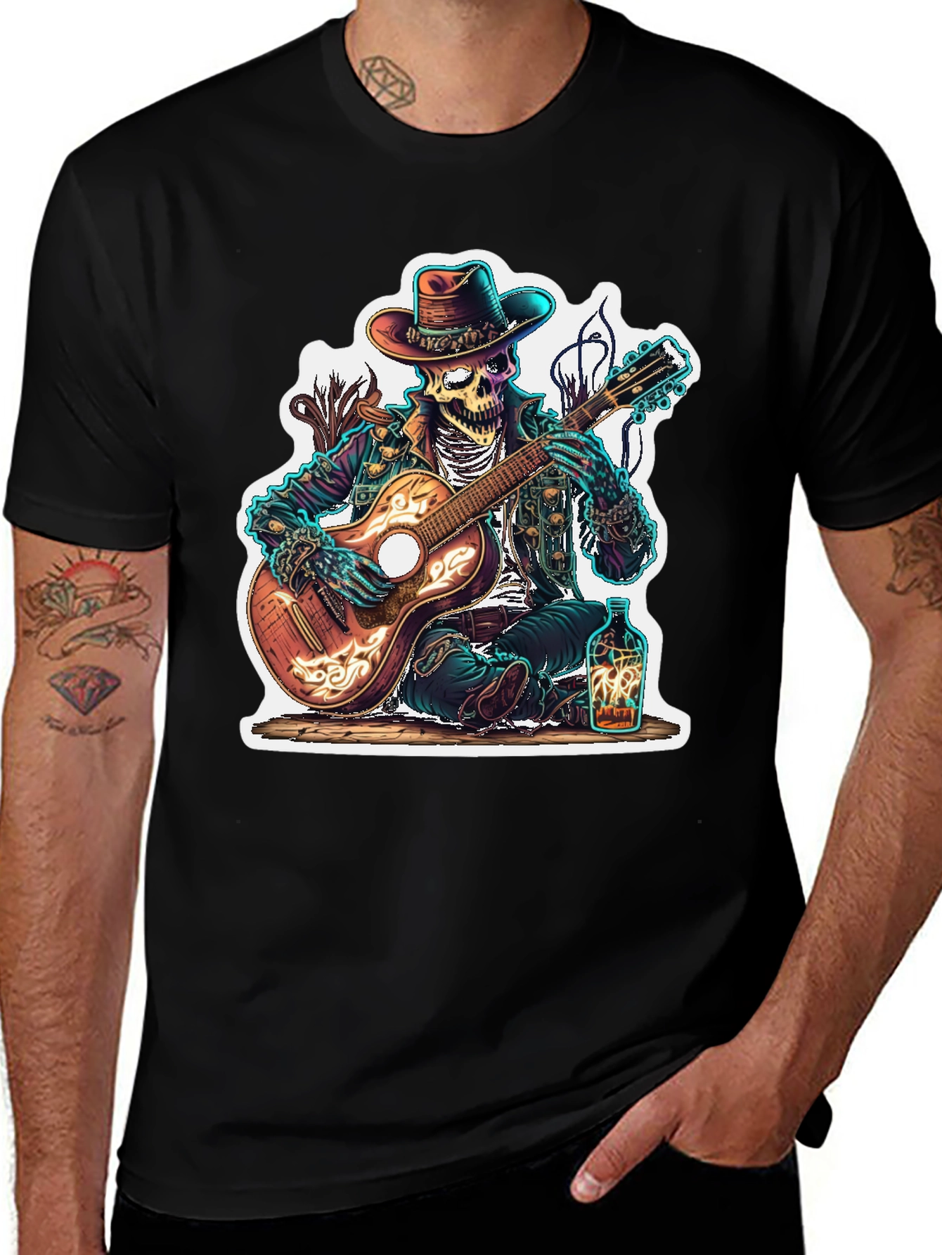 Skeleton Cowboy Guitarist Graphic Tee