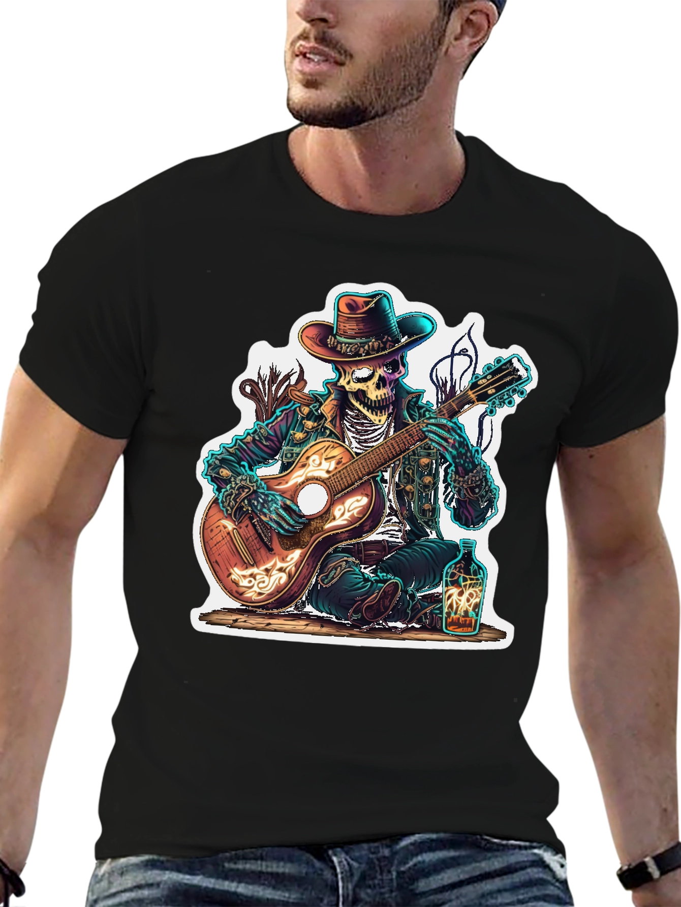 Skeleton Cowboy Guitarist Graphic Tee