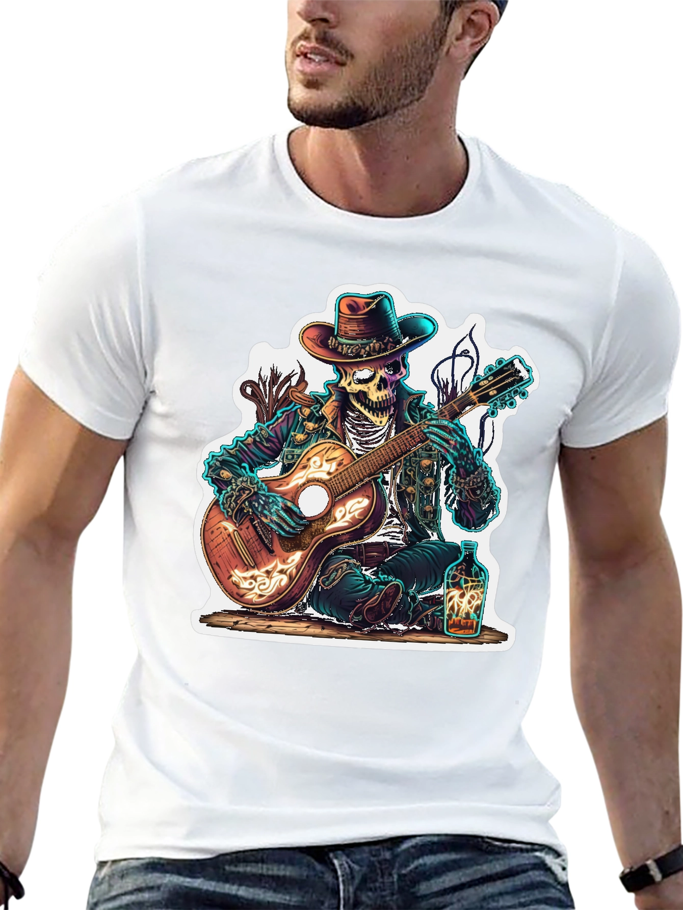 Skeleton Cowboy Guitarist Graphic Tee