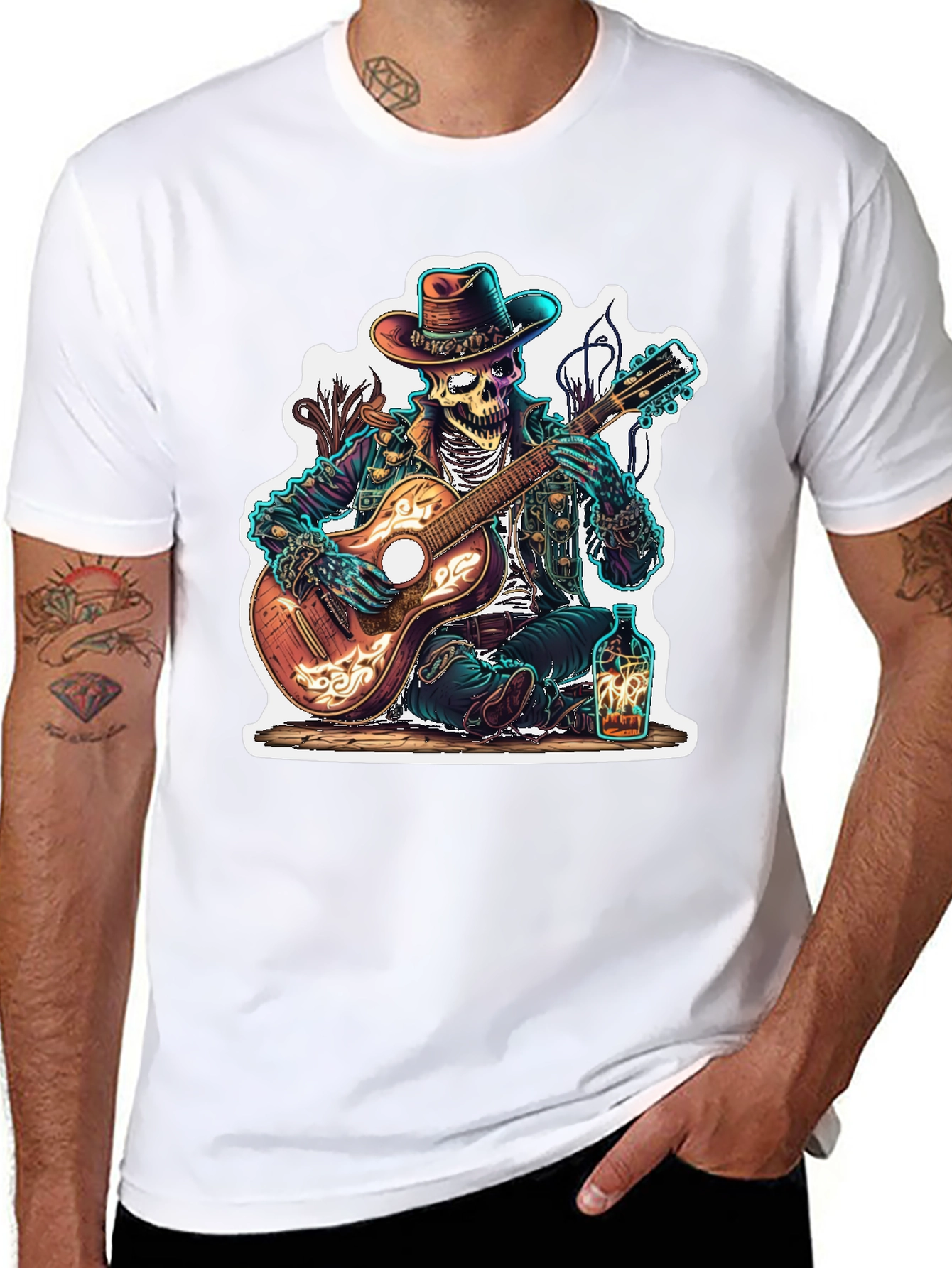 Skeleton Cowboy Guitarist Graphic Tee