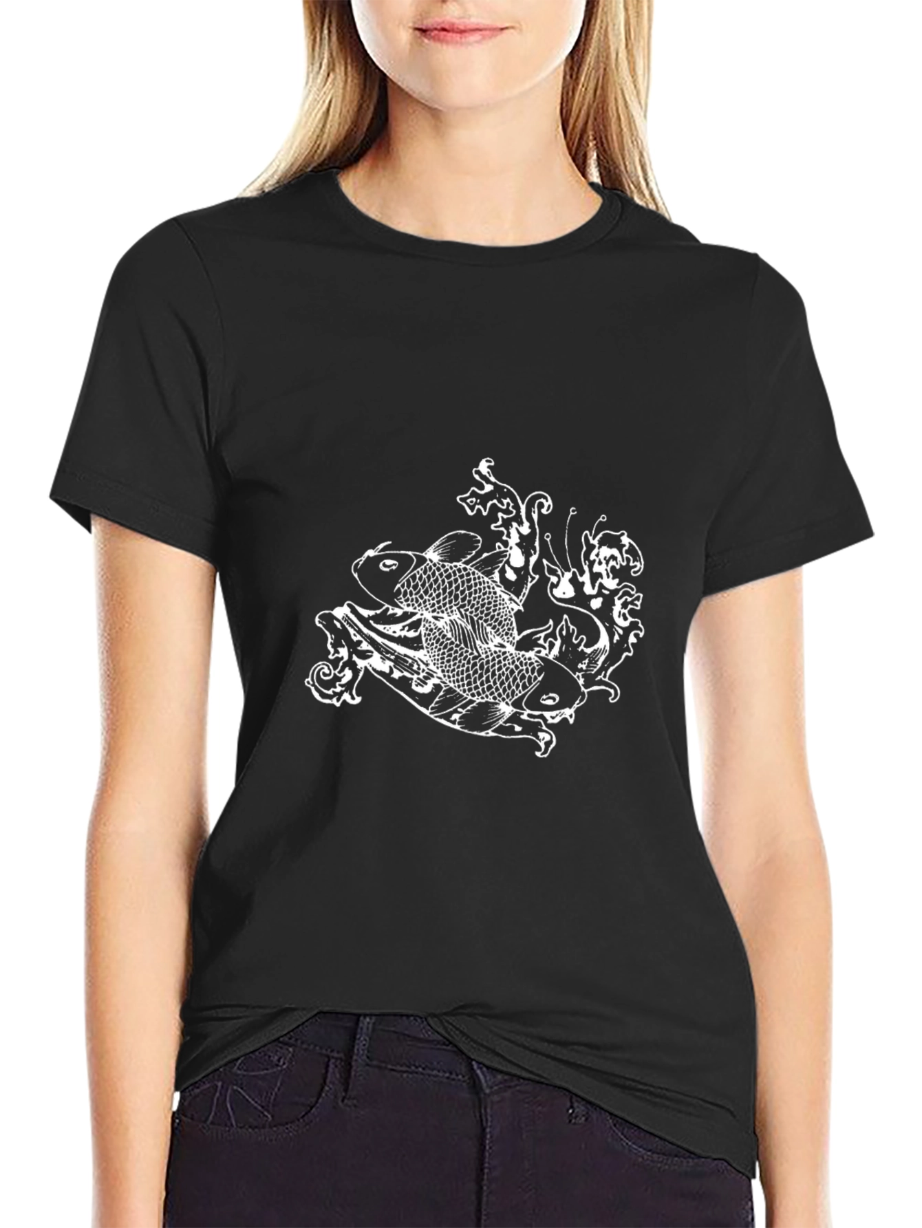 Koi Fish Graphic Tee - Stylish Black Cotton T-Shirt