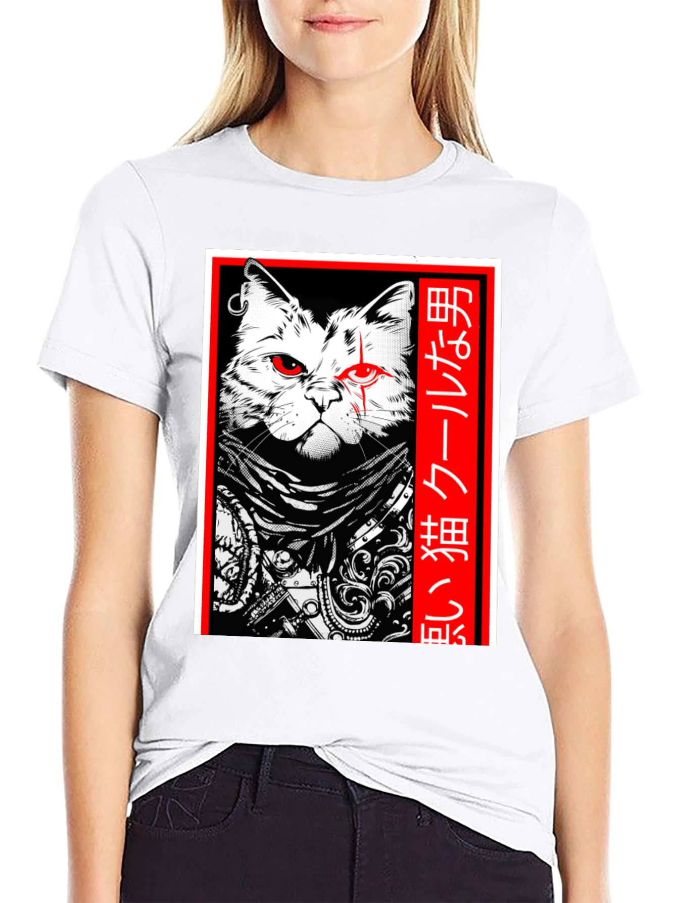 Cool Cat Japanese Style Black T-Shirt