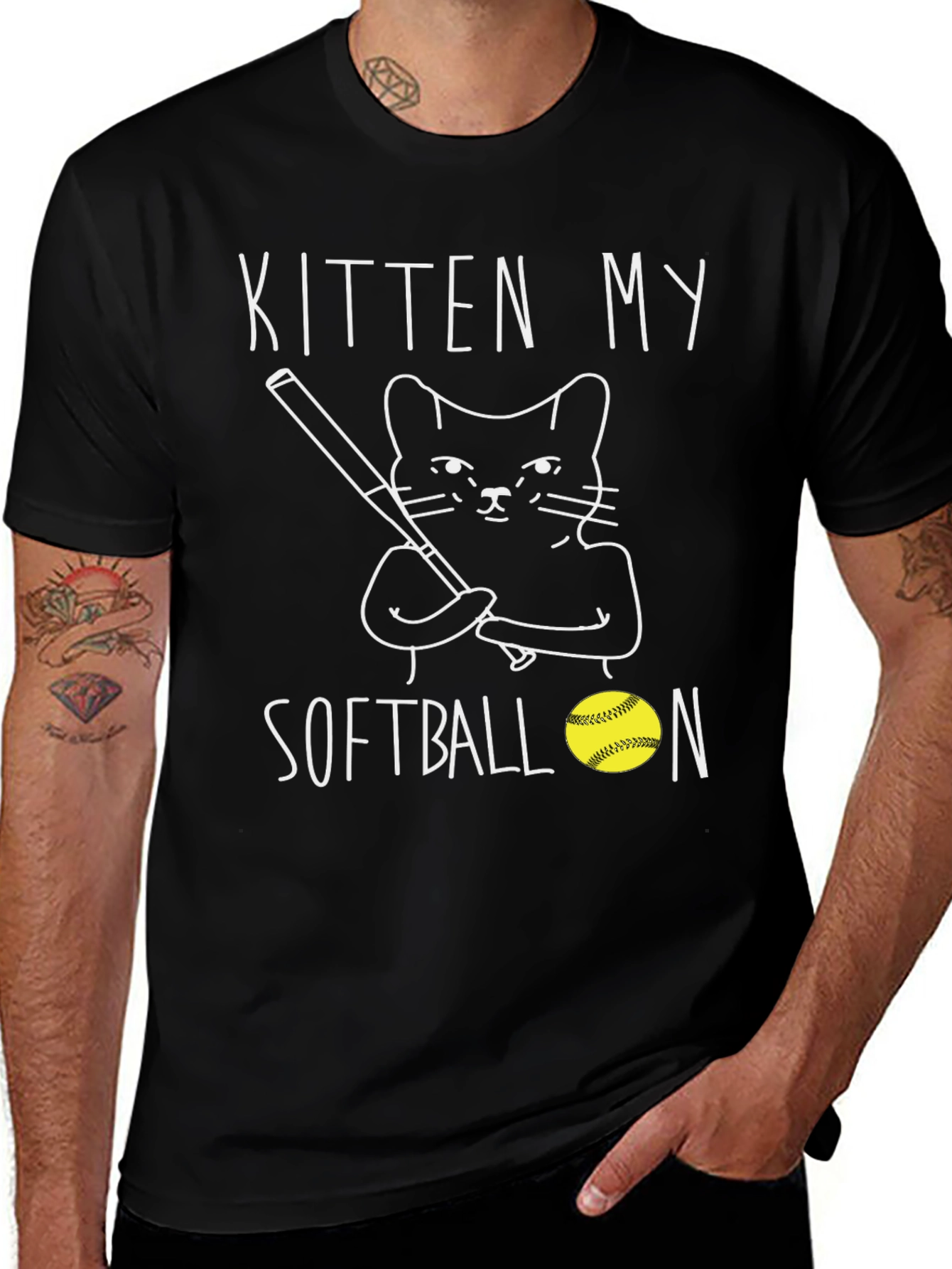 Kitten My Softball T-Shirt Black Graphic Tee