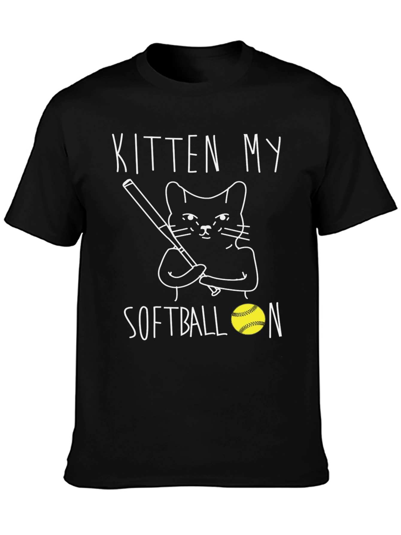 Kitten My Softball T-Shirt Black Graphic Tee