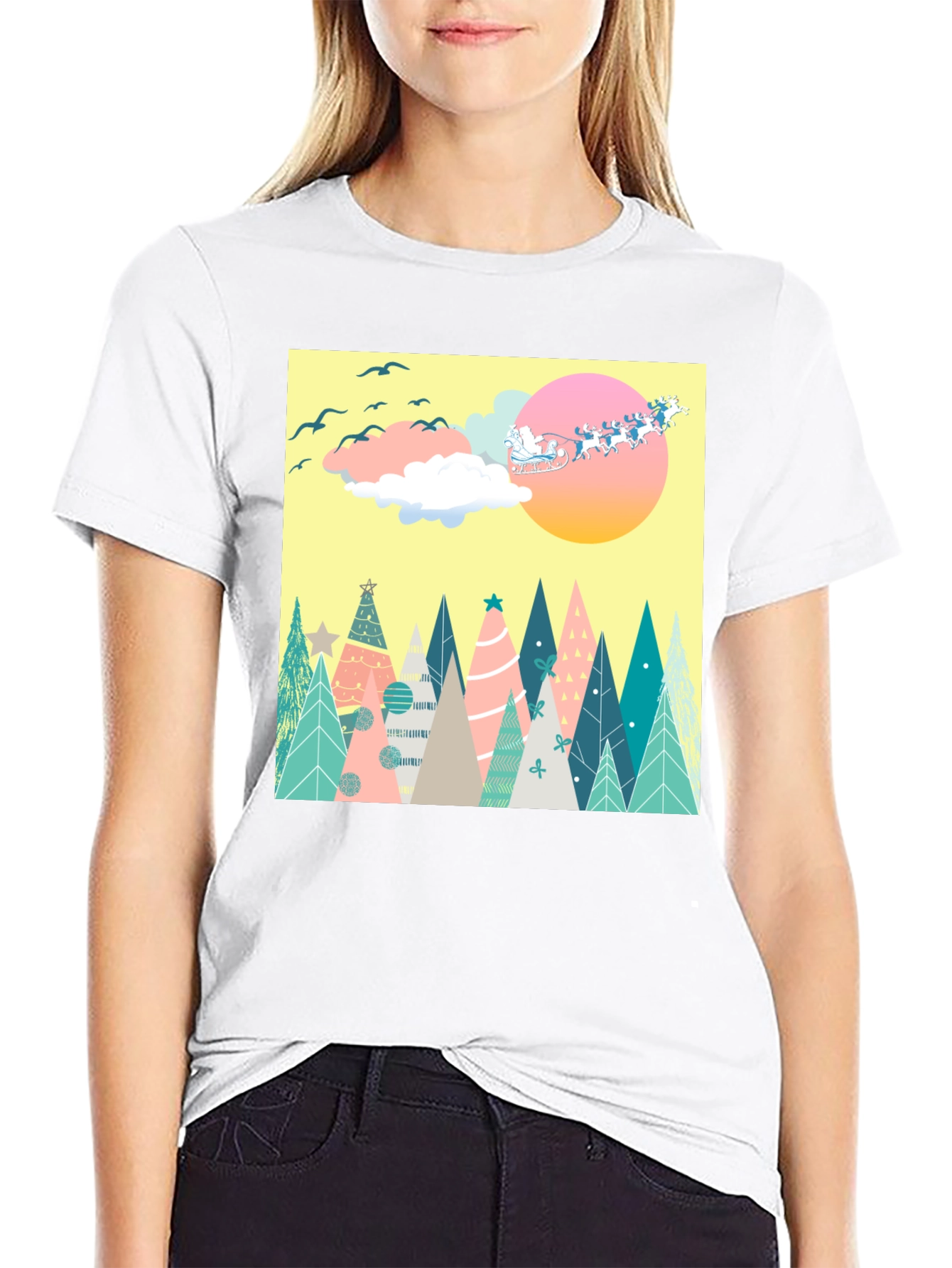 Holiday Trees Santa Sleigh Graphic Tee