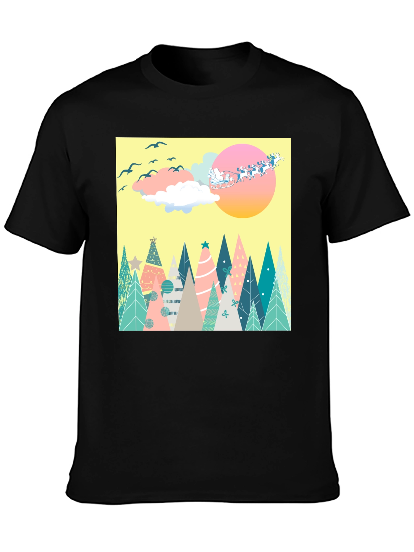 Holiday Trees Santa Sleigh Graphic Tee