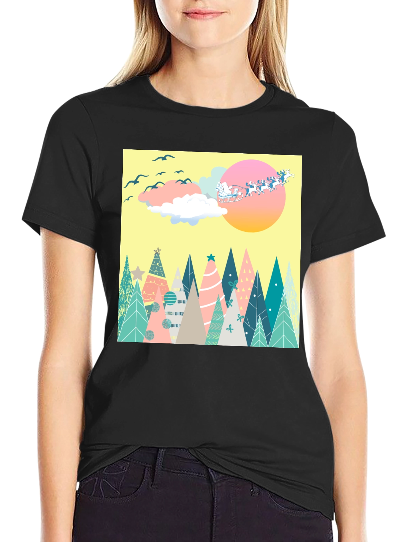 Holiday Trees Santa Sleigh Graphic Tee