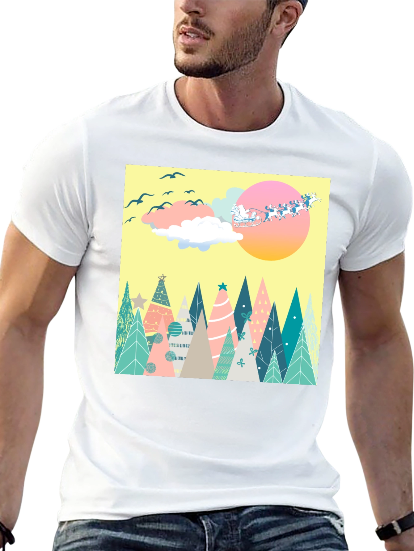 Holiday Trees Santa Sleigh Graphic Tee