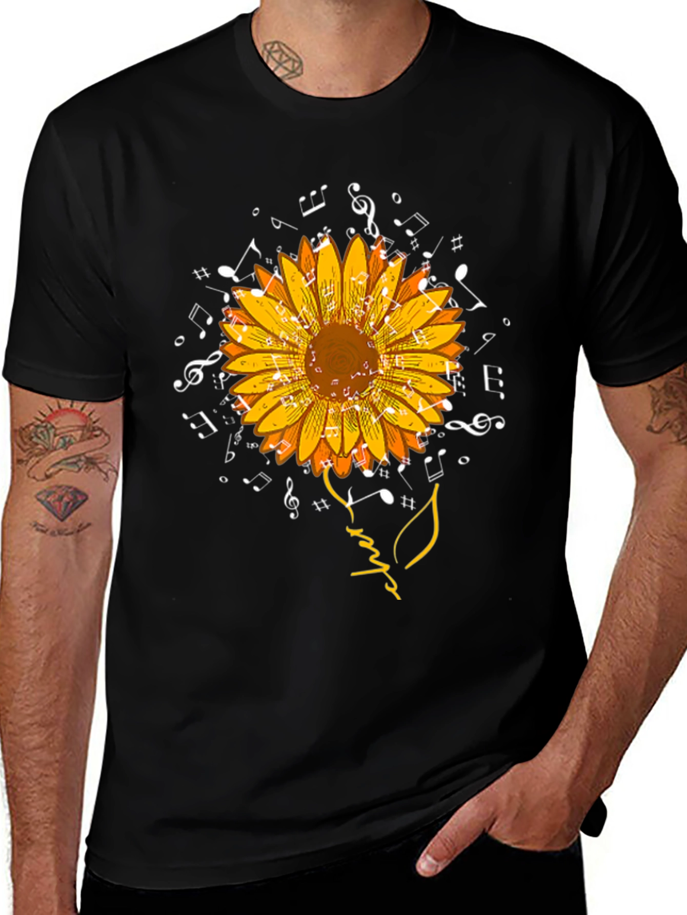 Musical Sunflower Graphic Tee - Black