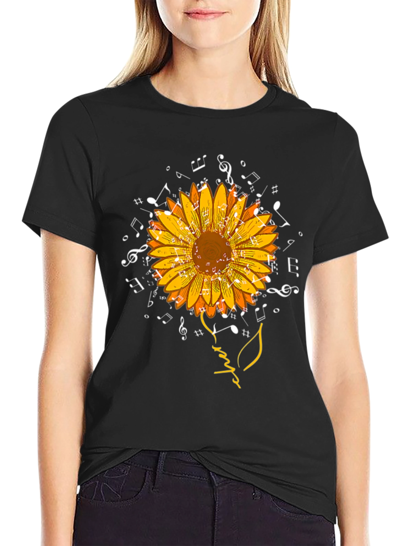 Musical Sunflower Graphic Tee - Black