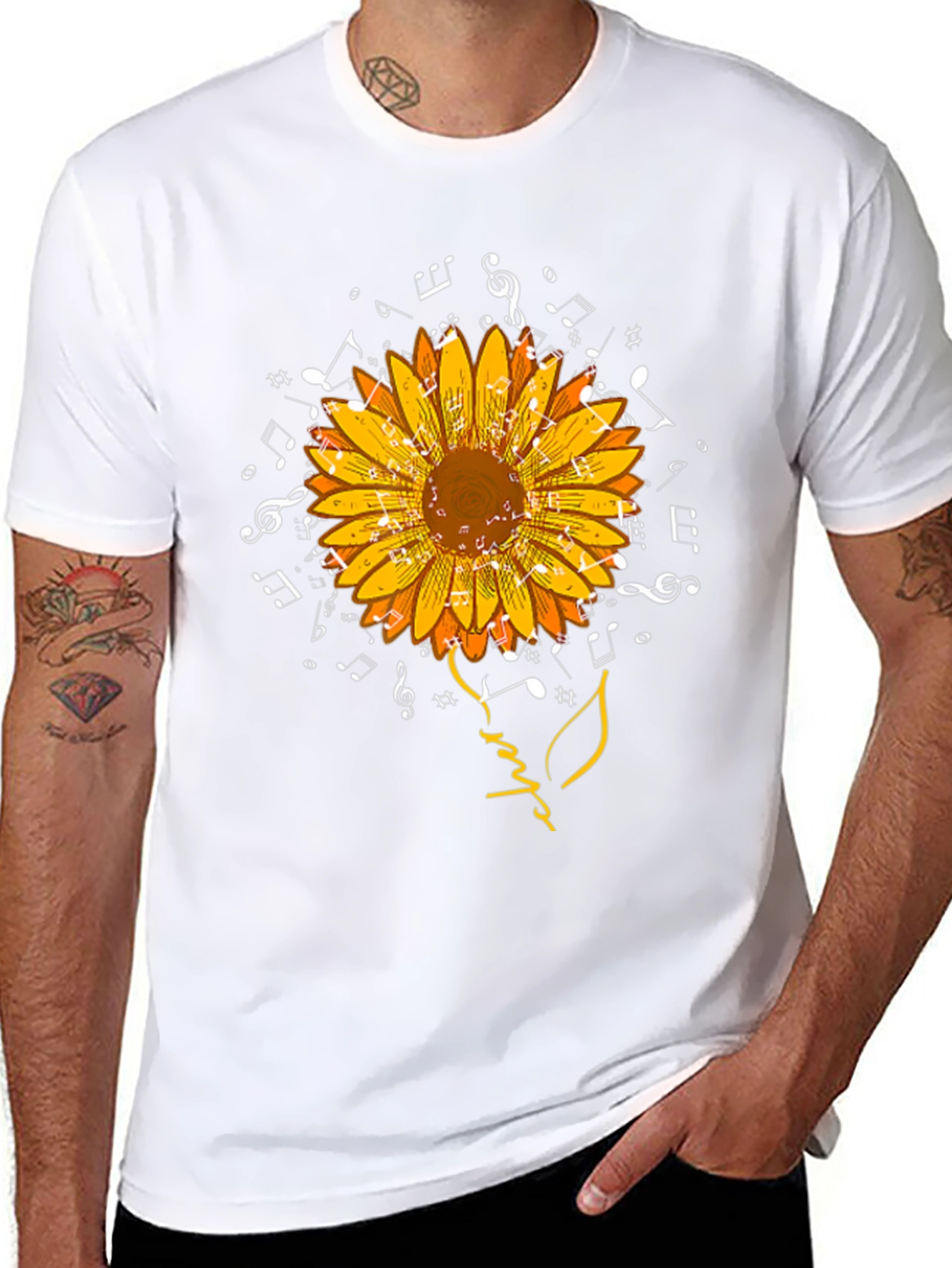 Musical Sunflower Graphic Tee - Black