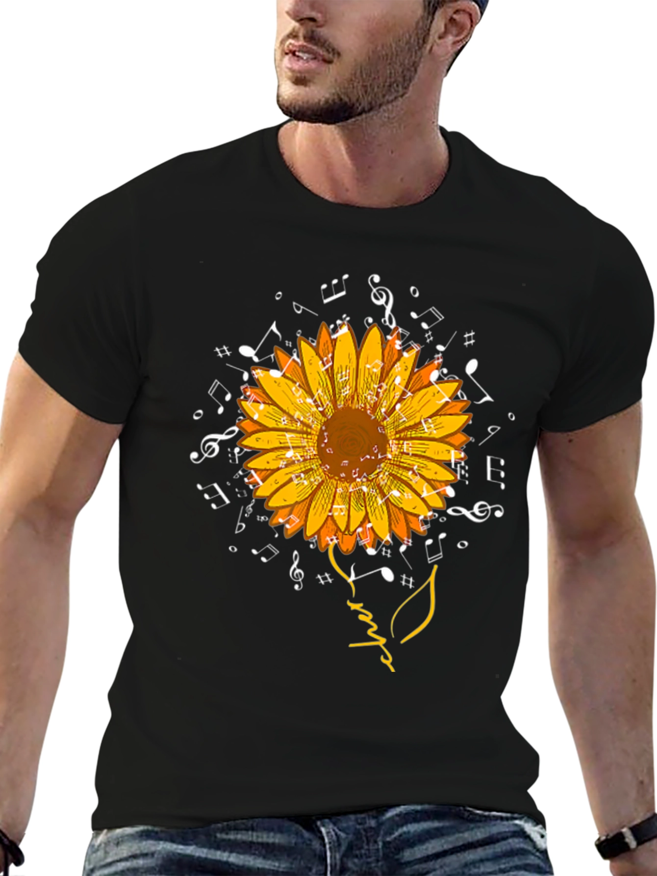Musical Sunflower Graphic Tee - Black
