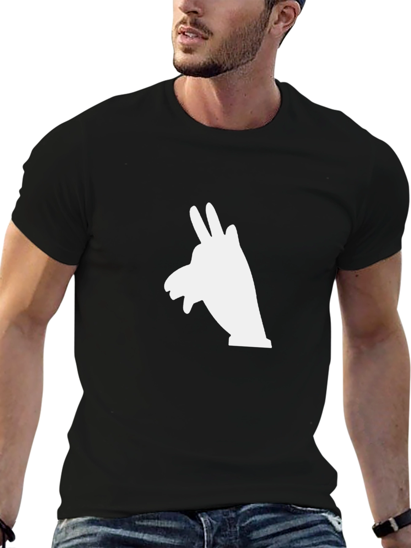 Black T-Shirt with Llama Hand Shadow Graphic